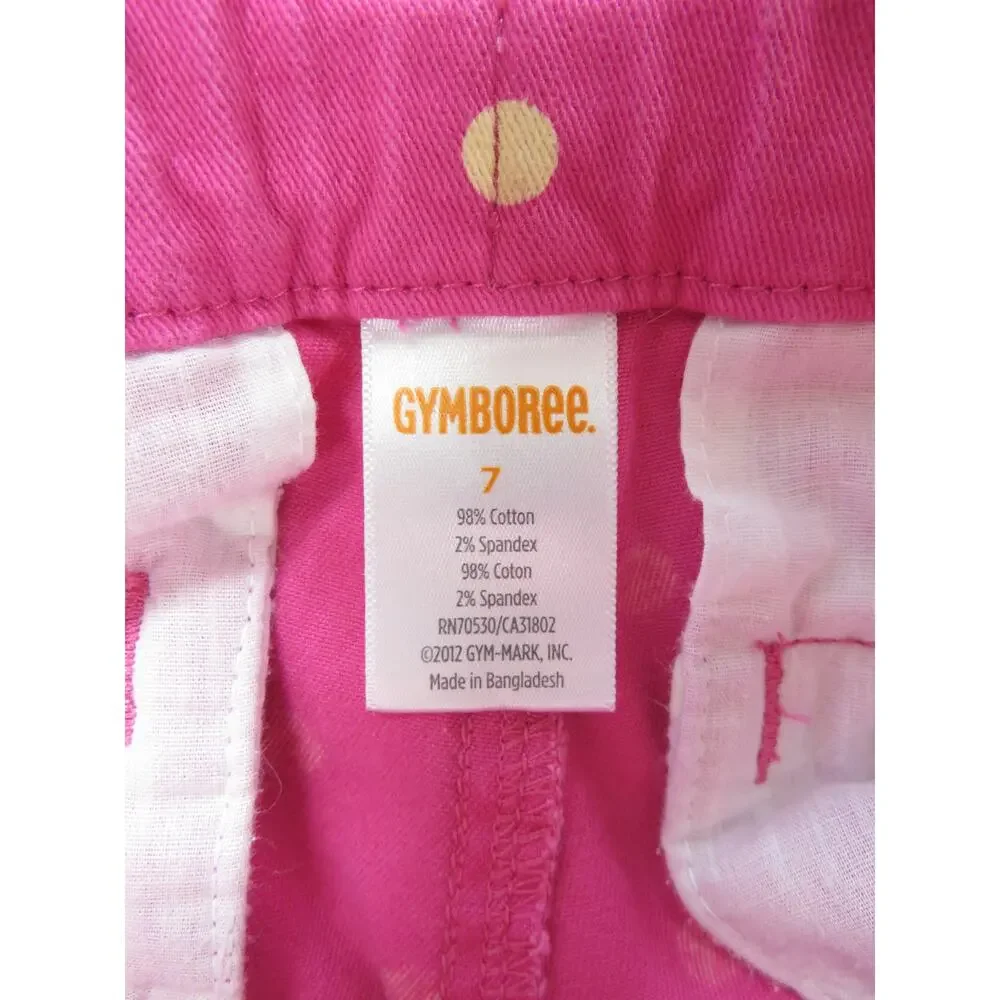 Gymboree Girls 7 Cotton Pink Polka Dot Pants Adjustable Waist Flower Buttons